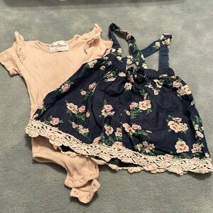 Rare Editions beige onesie and matching dress. Size 12 months.